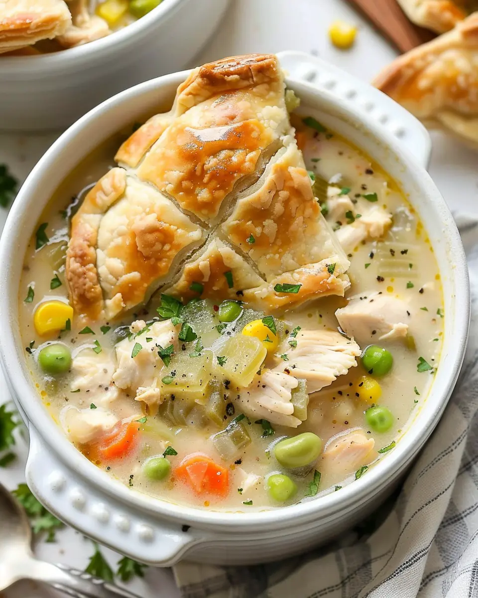 The Best Chicken Pot Pie Soup Recipe with Turkey Bacon & Chicken Ham