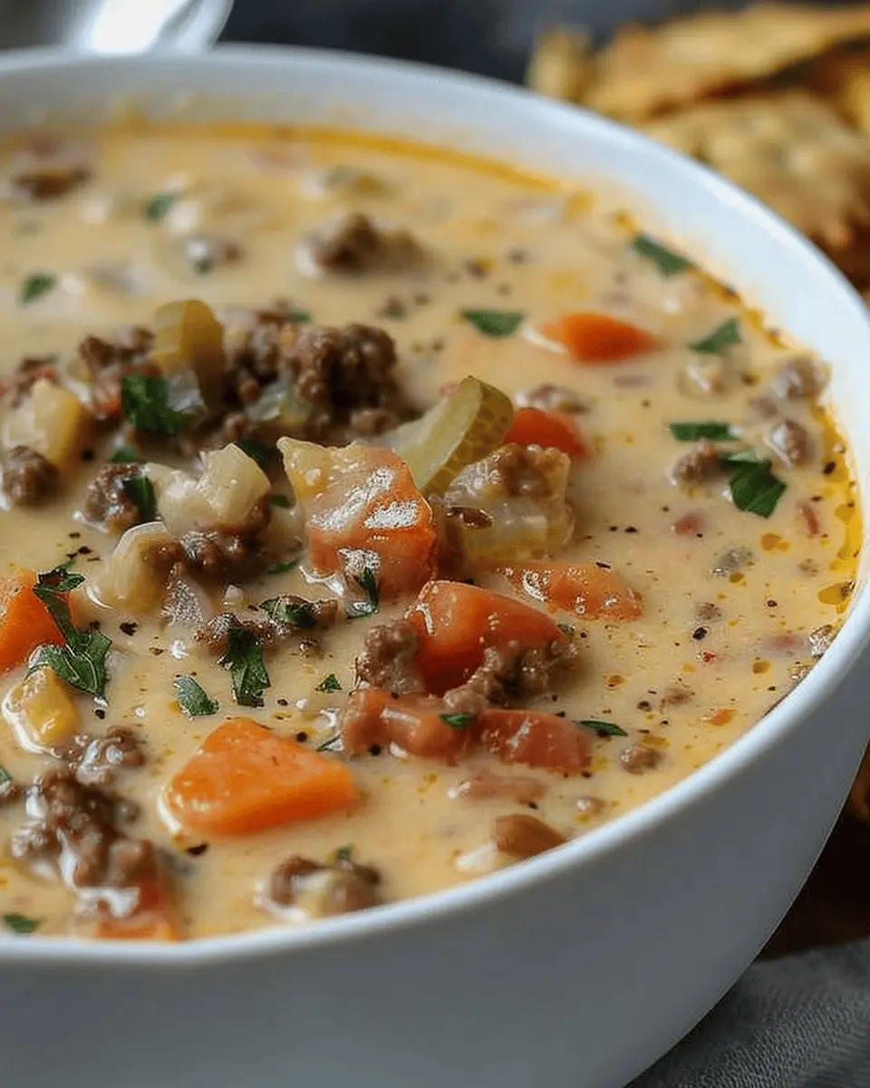 Extra Creamy Slow Cooker Cheeseburger Soup with Turkey Bacon Magic
