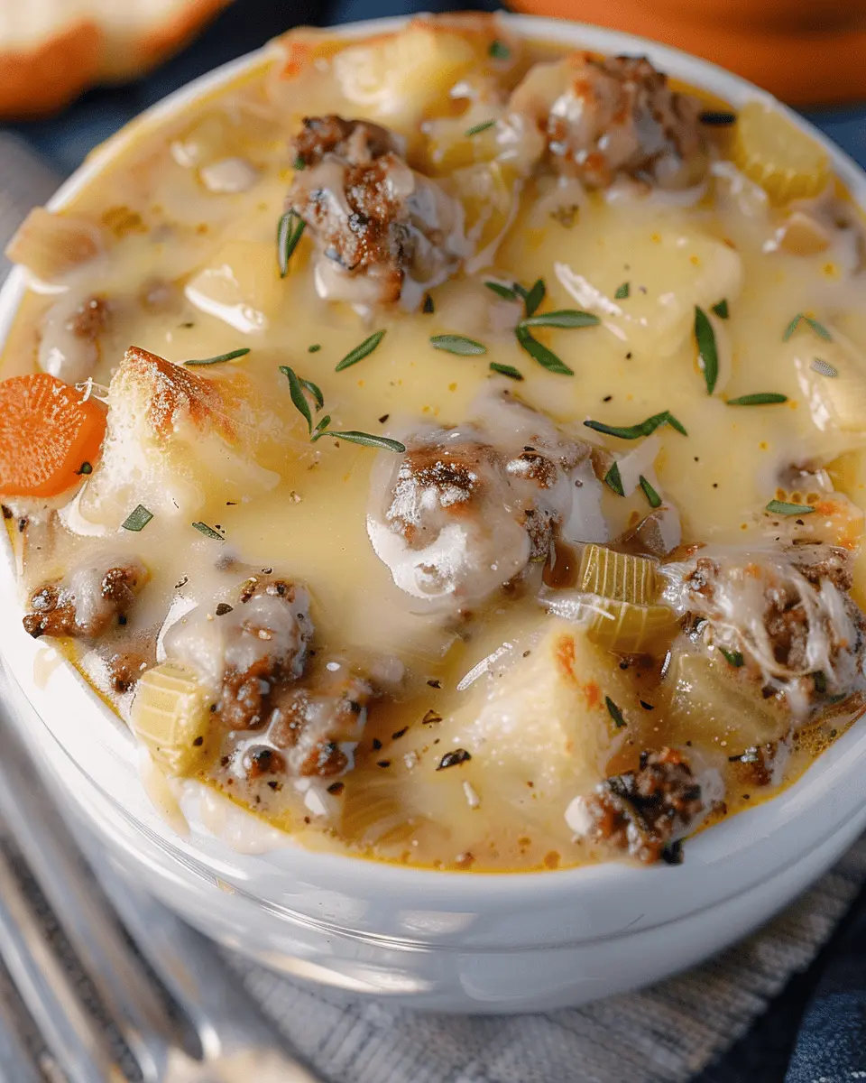 French Onion Hamburger Soup with Turkey Bacon and Chicken Ham