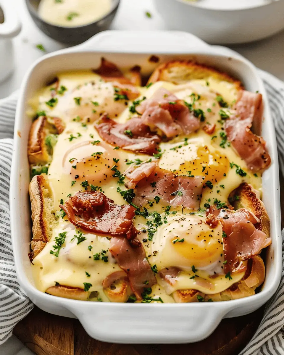 Eggs Benedict Casserole: Easy Turkey Bacon & Chicken Ham Delight