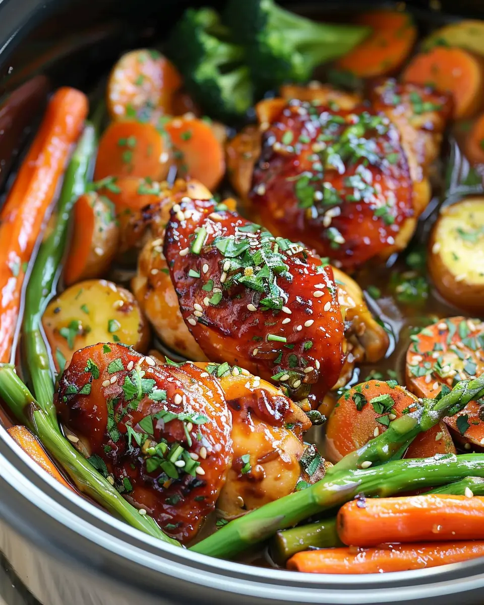 SLOW COOKER HONEY GARLIC CHICKEN AND VEGGIES