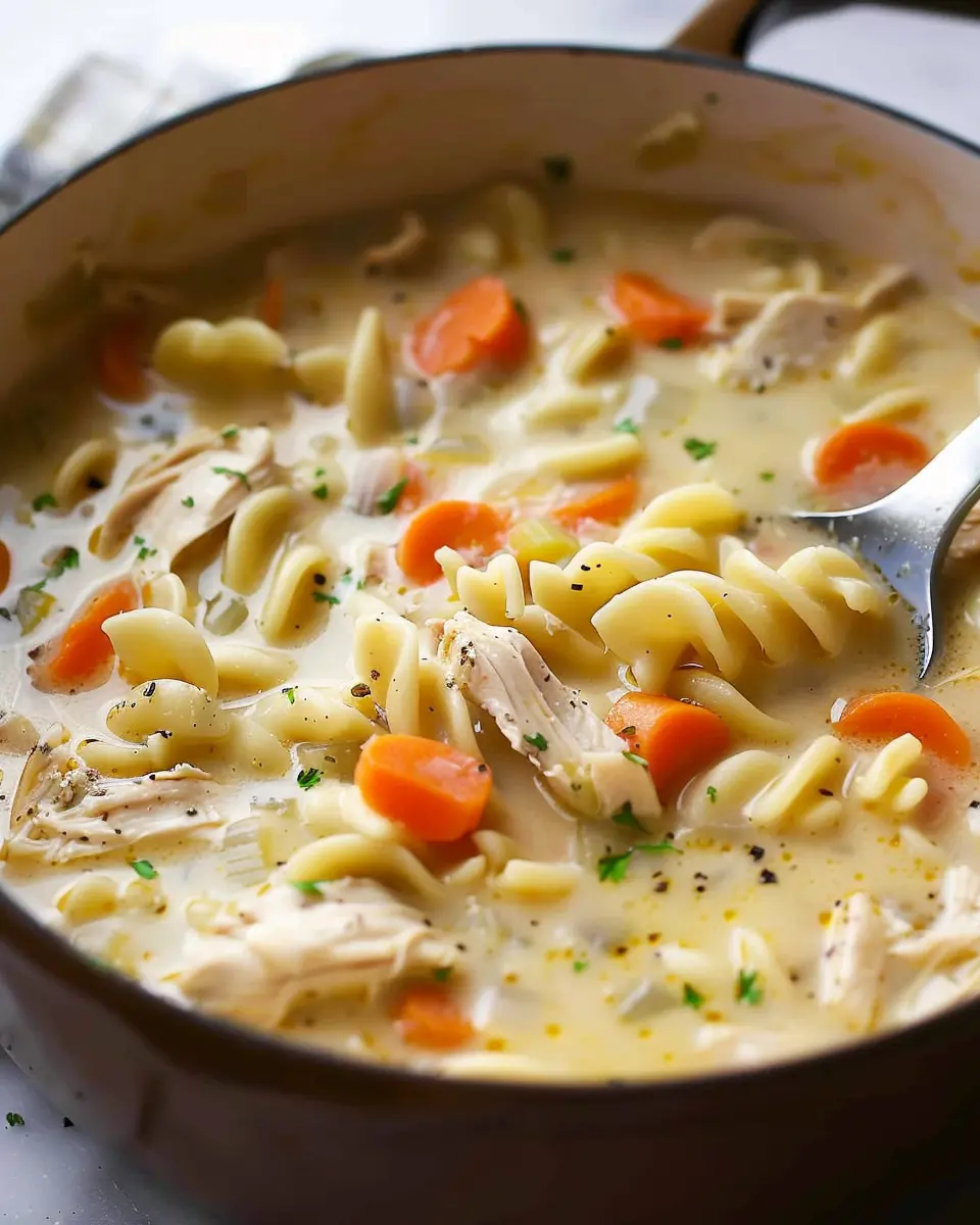 Creamy Chicken Noodle Soup with Turkey Bacon and Chicken Ham Delight