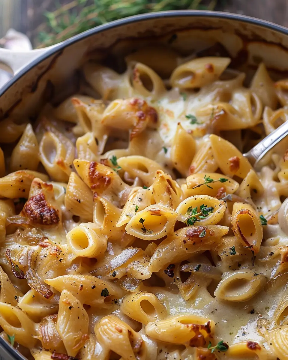 One Pot French Onion Pasta: Easy Comfort Food with Turkey Bacon