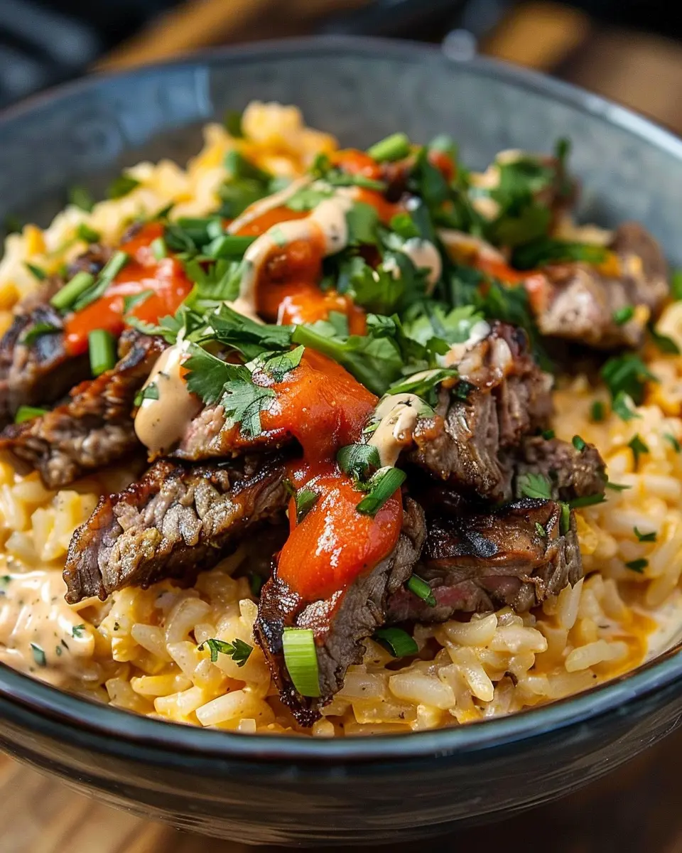 Creamy Queso Rice with Juicy Steak Strips: A Comforting Delight