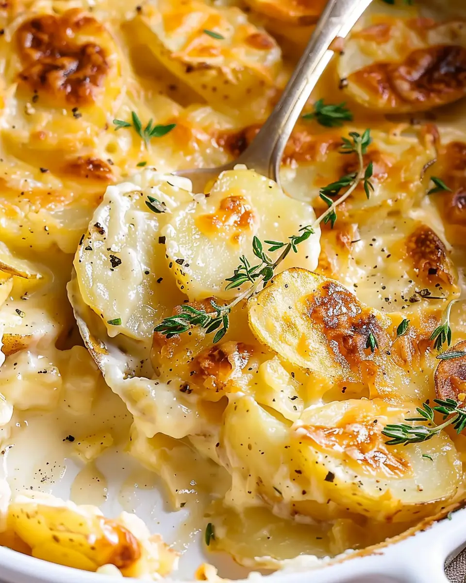 Easy Creamy Scalloped Potatoes with Turkey Bacon and Chicken Ham