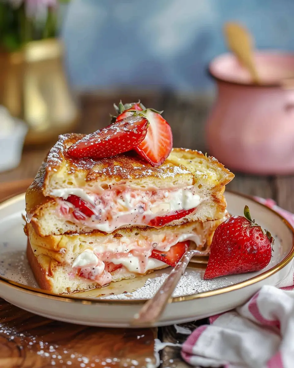 Strawberry Cheesecake Stuffed French Toast with Turkey Bacon Delight