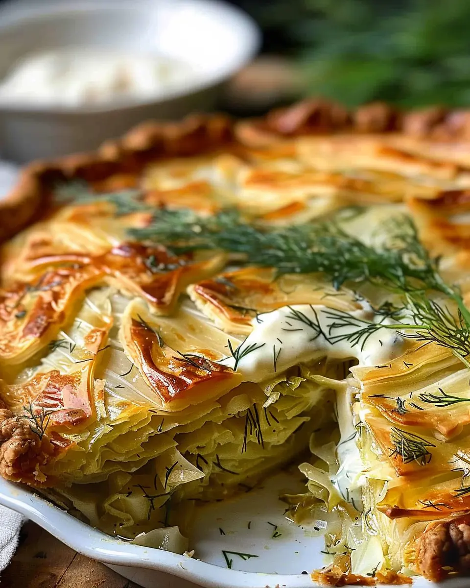 Crispy Cabbage Pie with Dill Cream Sauce: A Flavorful Delight