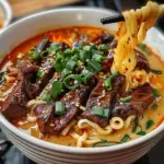 Spicy Korean Ramen with Grilled Beef & Creamy Sauce